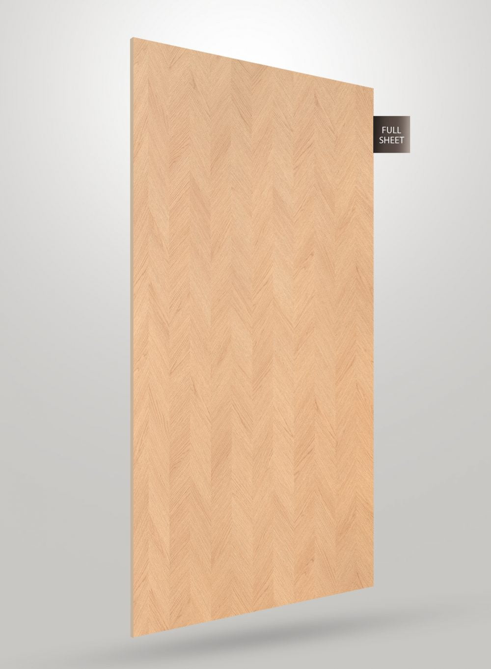 Beige wood laminate sheet with herringbone pattern and matte finish, labeled full sheet.