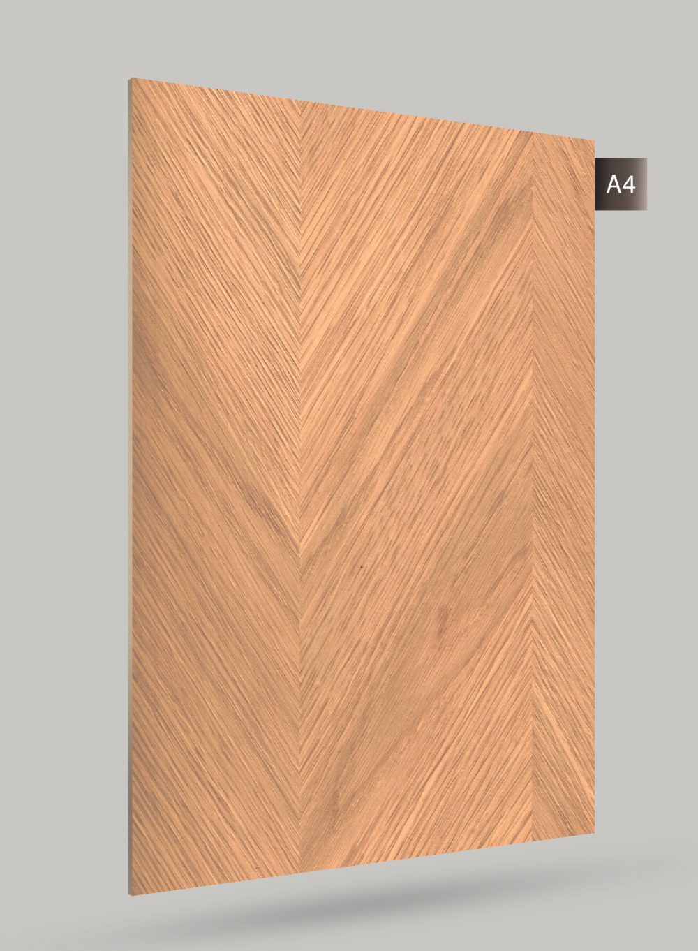 Brown wood grain decorative laminate with herringbone pattern and matte finish