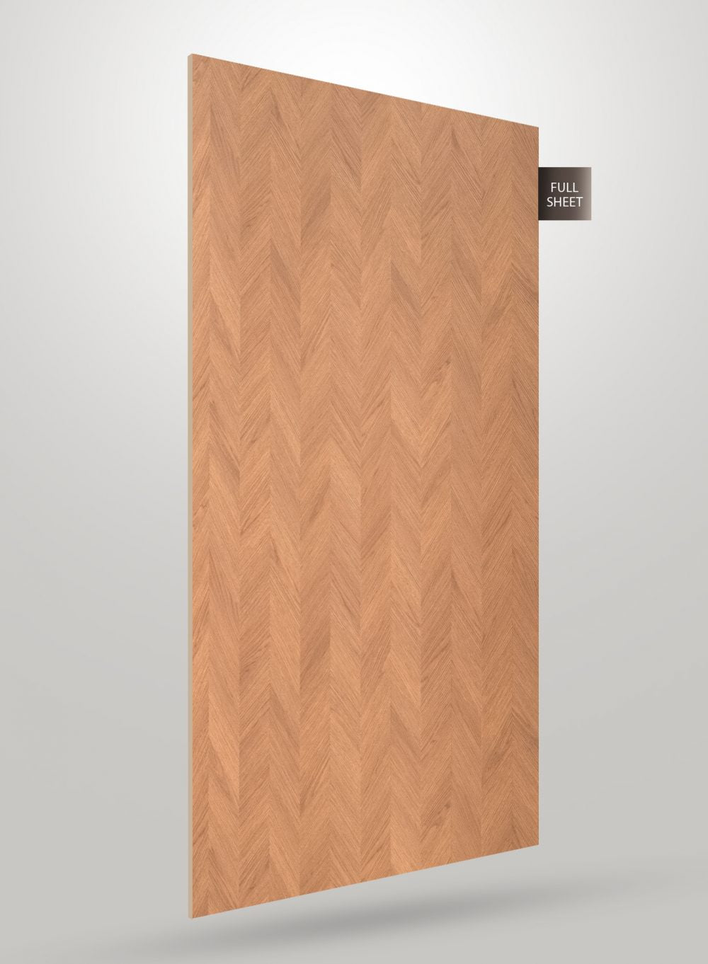 Brown herringbone pattern decorative laminate with matte finish and visible wood grain texture on a full sheet.