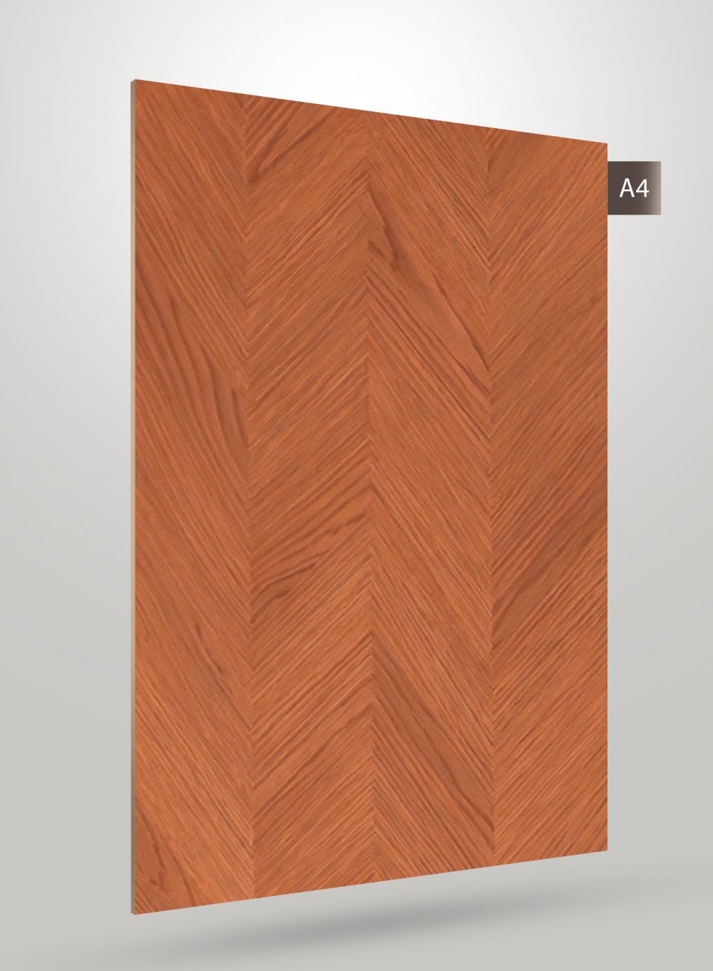 Brown wood grain decorative laminate with herringbone pattern and matte finish.