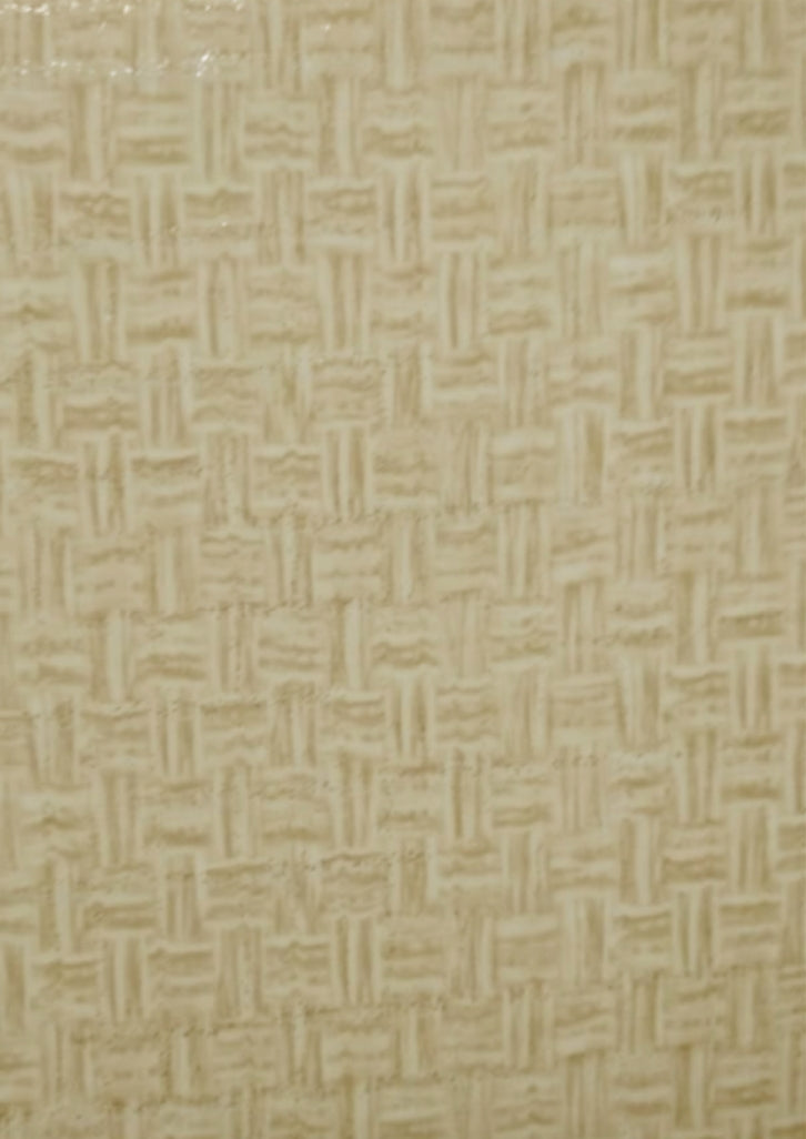 Beige cane pattern laminate with textured finish and woven design.