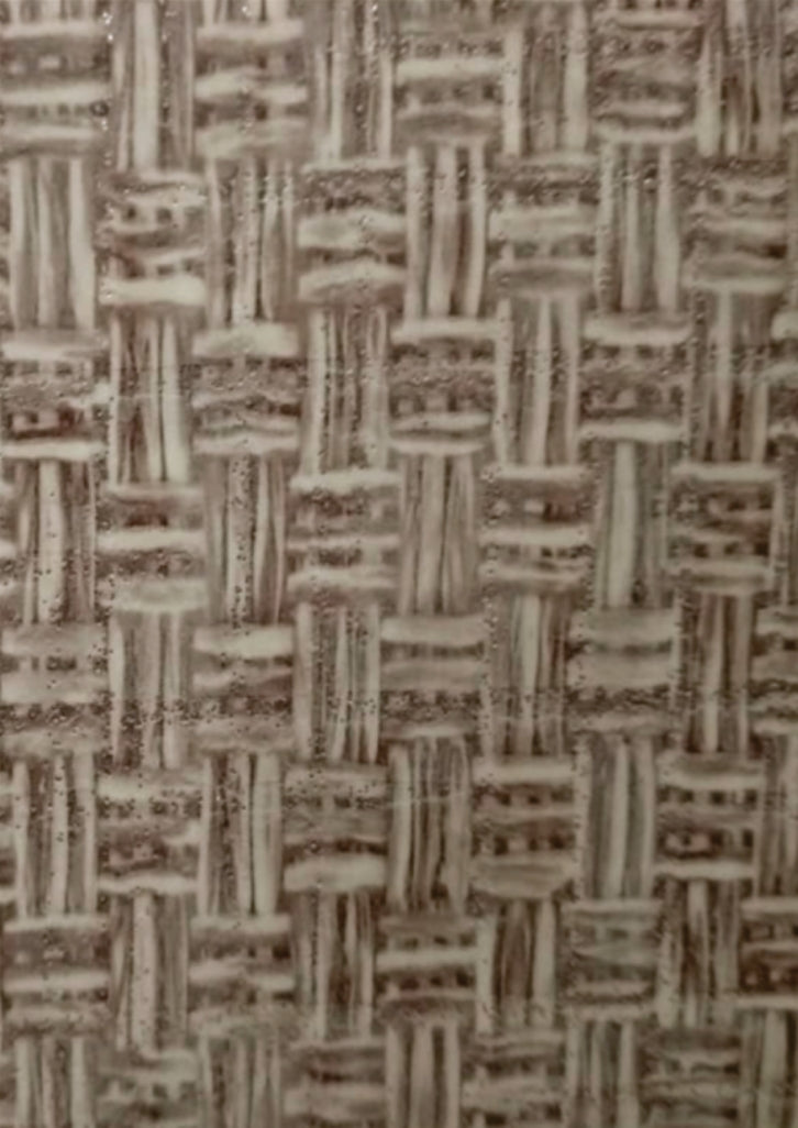 Beige textured designer laminate with geometric pattern and embossed finish, showcasing a woven design in various shades of