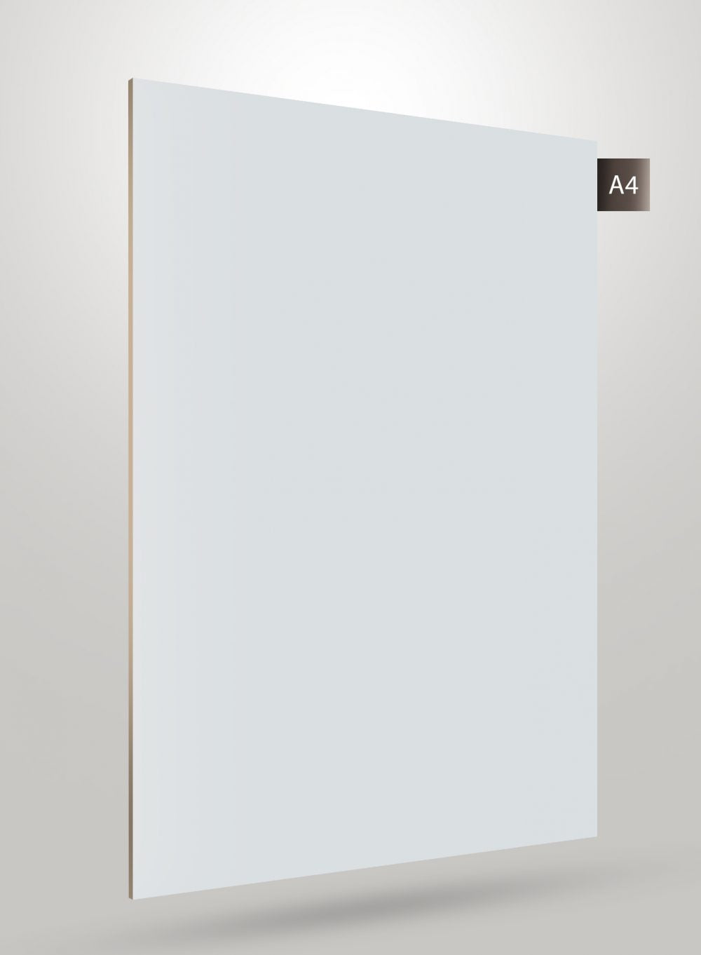 Glossy white solid colour laminate with smooth finish and subtle shadow effect on light grey background