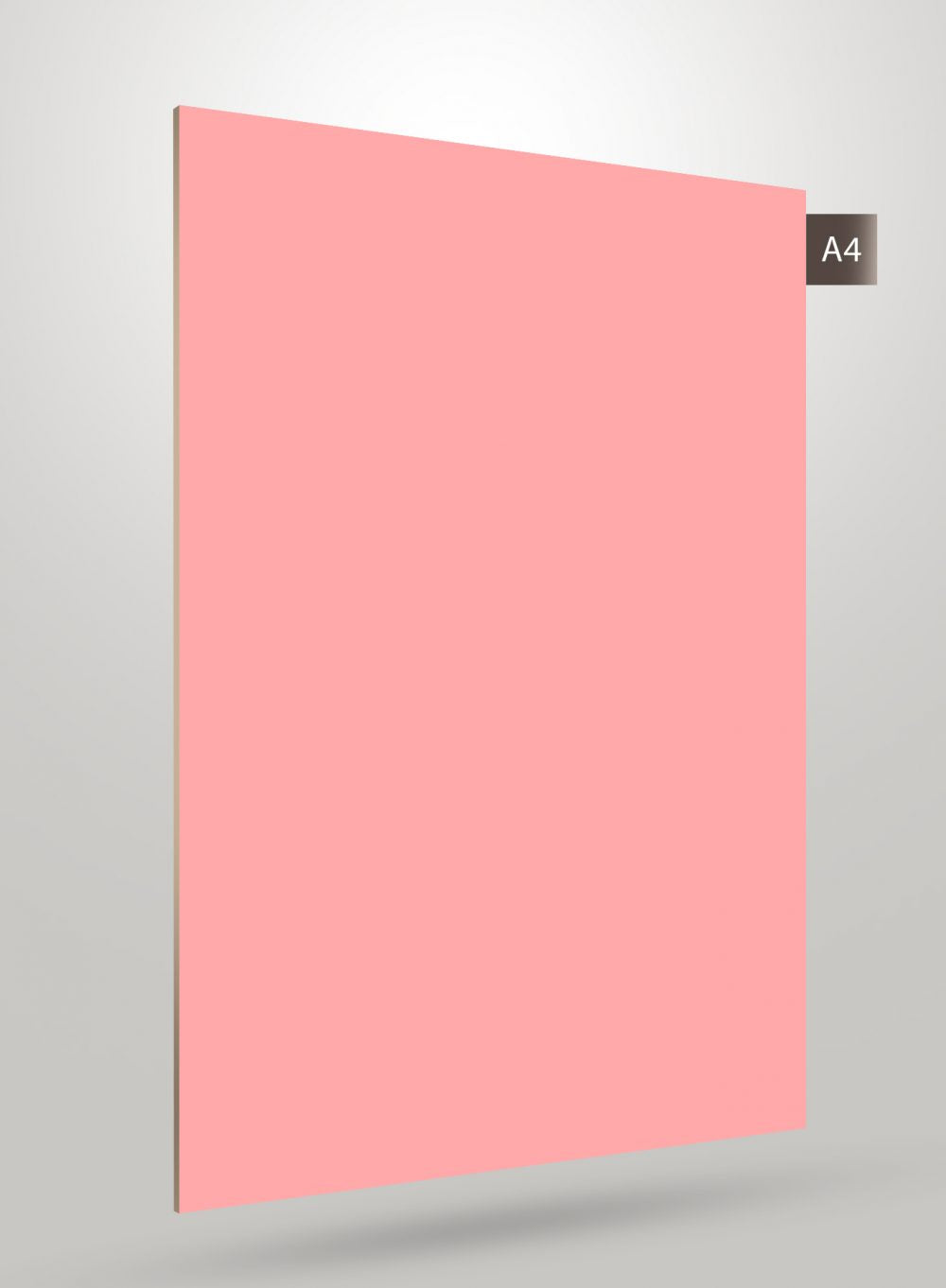 Pink solid colour laminate with glossy finish and smooth surface, shown as a flat sheet with angled edge view.