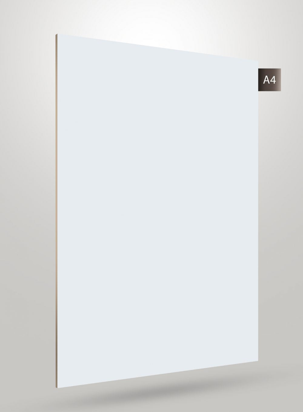 White high gloss solid colour laminate sheet with smooth finish and visible edge, displaying a uniform white surface.