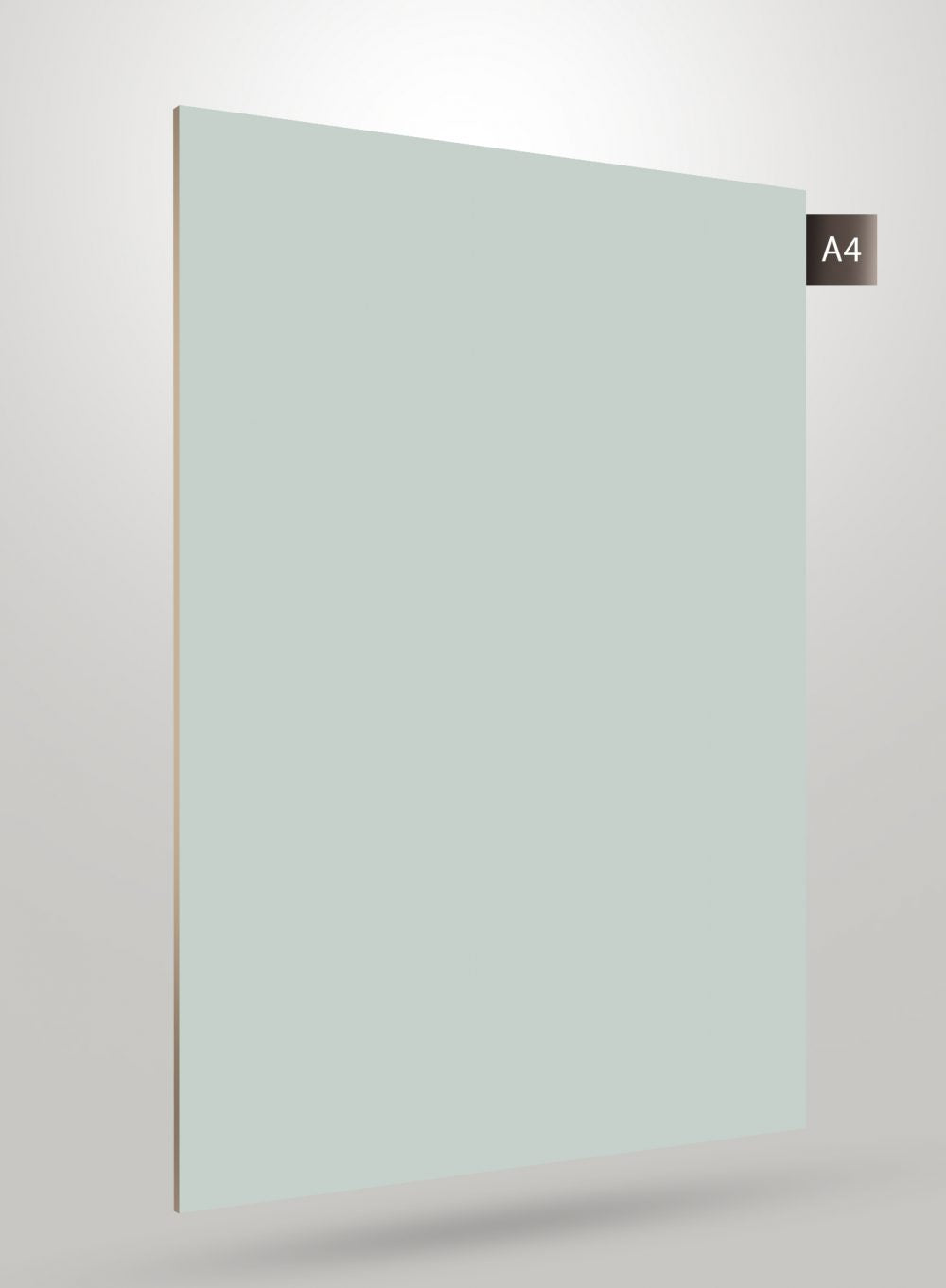 Green solid colour laminate with glossy finish and smooth surface, shown at an angle with visible thickness.