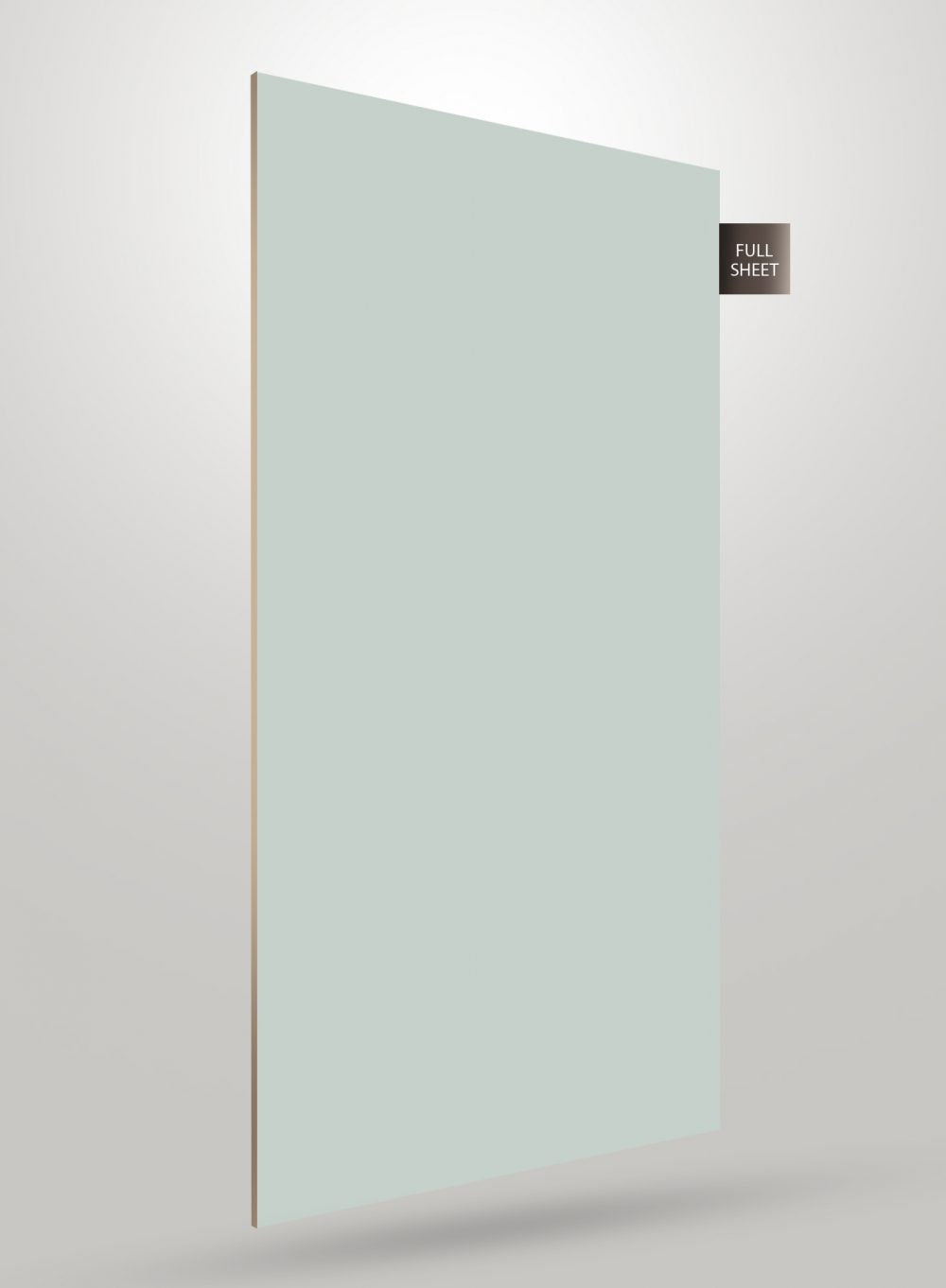 Green solid colour laminate sheet with high gloss finish and visible edge, labelled full sheet.