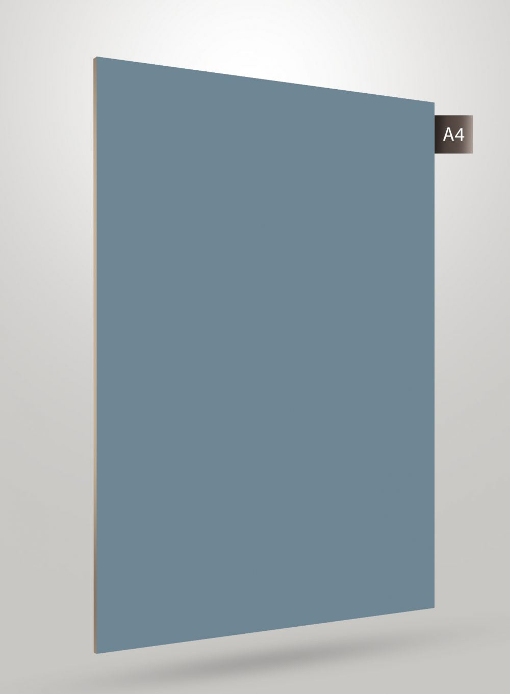 Blue high gloss solid colour laminate sheet with smooth finish and subtle shadow effect on white background.