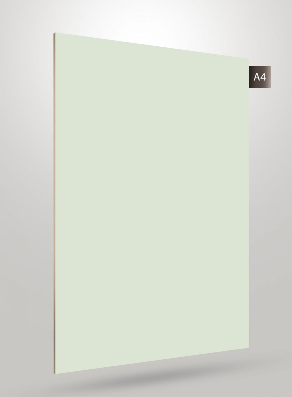 Green solid colour laminate with high gloss finish, smooth surface, and visible edge on a grey background.