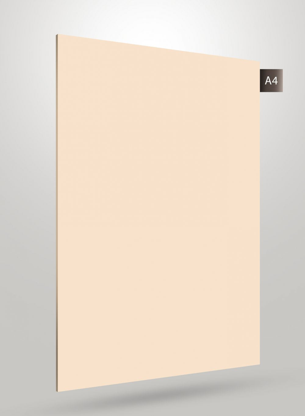 Cream solid colour laminate with glossy finish and smooth texture, shown on a grey background with code label A4.