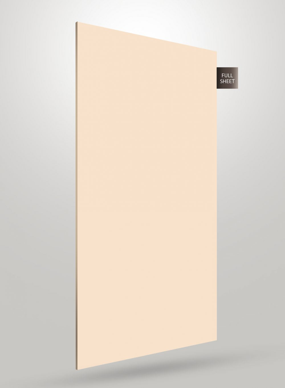 Cream solid colour laminate sheet with glossy finish and smooth surface, labelled full sheet on grey background.
