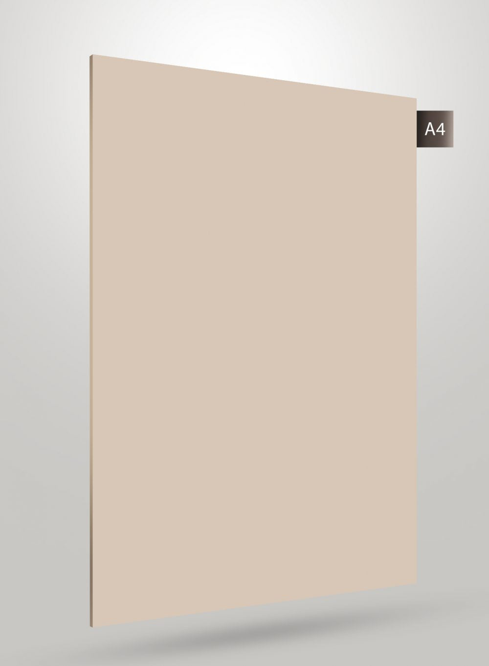 Beige solid colour laminate with high gloss finish and smooth texture, shown on a plain background with code label.