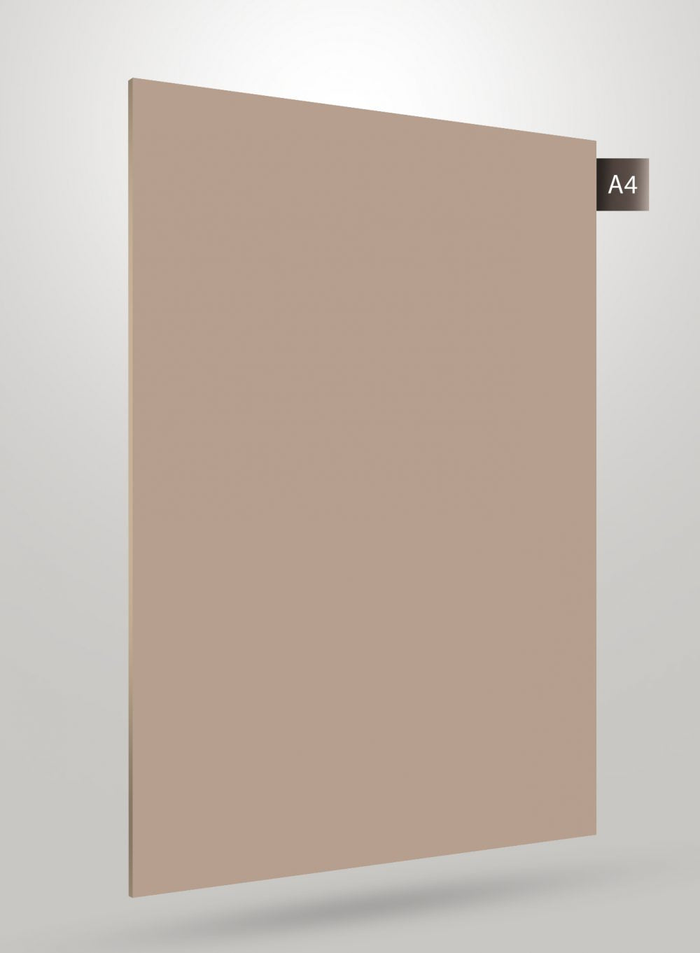 Beige solid colour laminate with glossy finish and smooth texture, showing a flat sheet with subtle shadow effect.