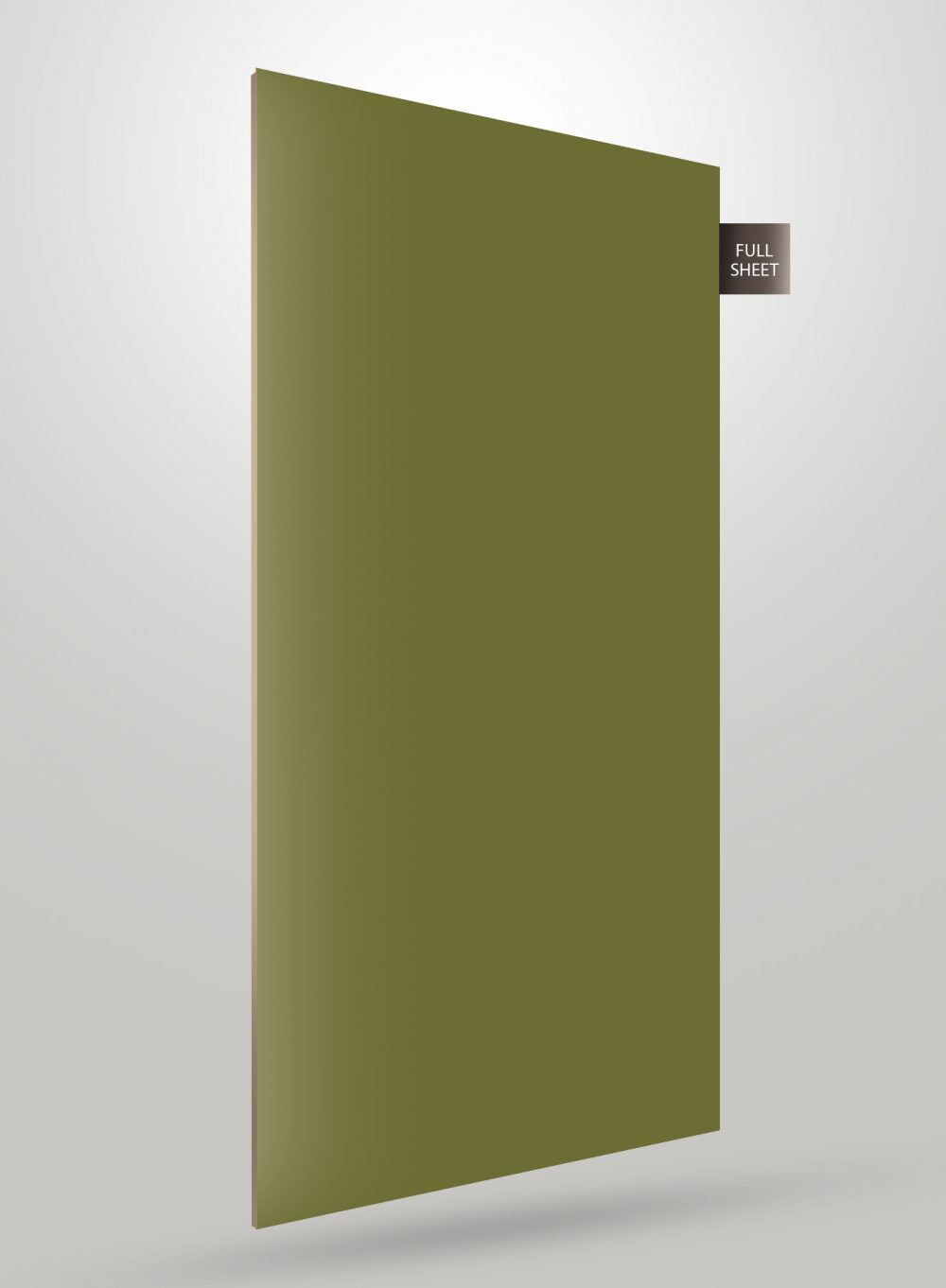 Green glossy laminate sheet with smooth finish and full sheet label visible on corner.