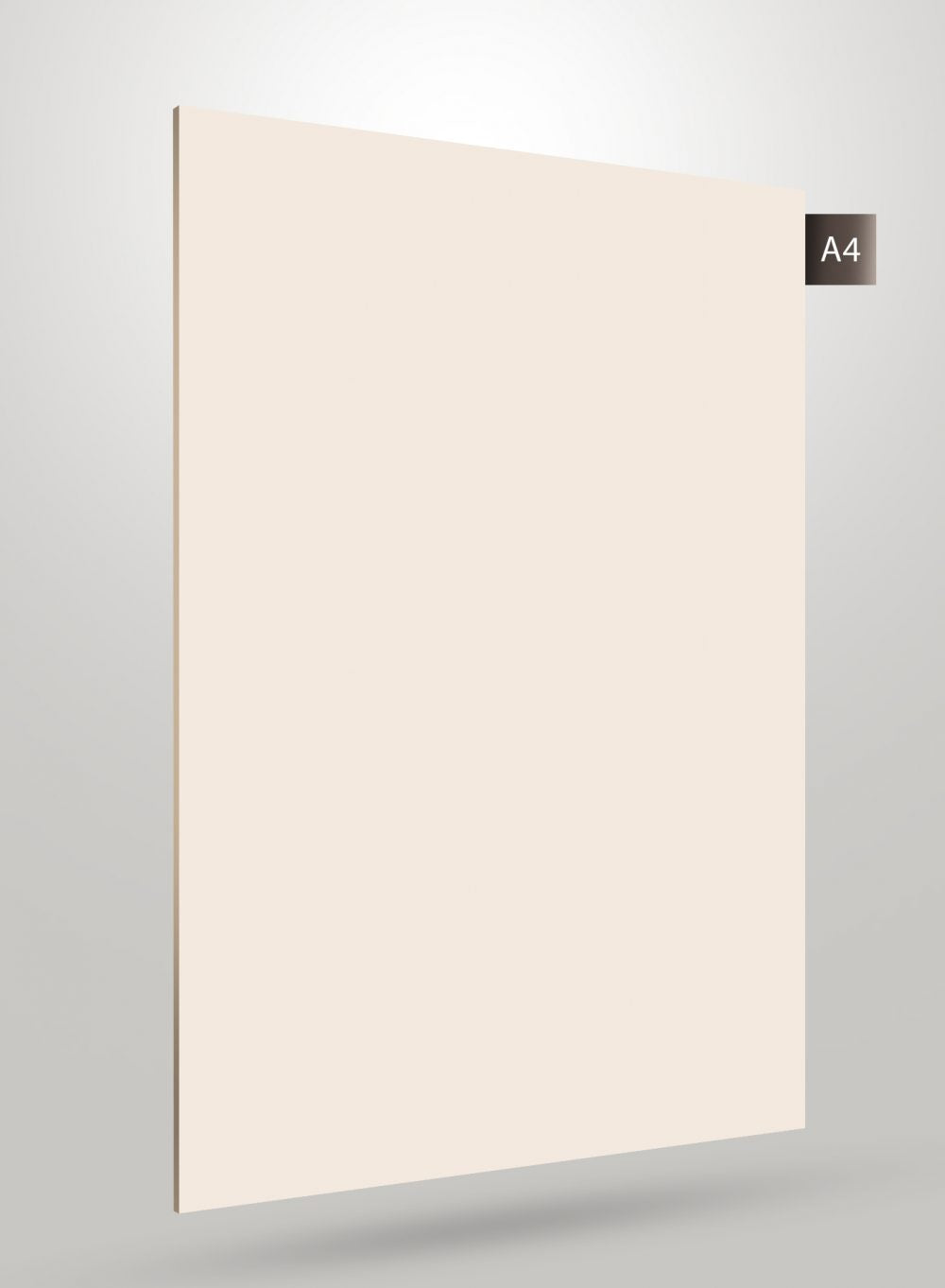 Cream solid colour laminate with glossy finish and smooth surface, code A4 visible in top right corner.