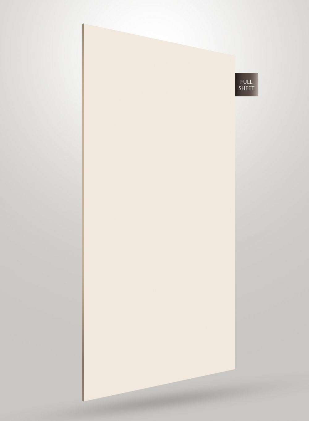 Cream solid colour laminate sheet with high gloss finish and smooth surface, labelled full sheet.