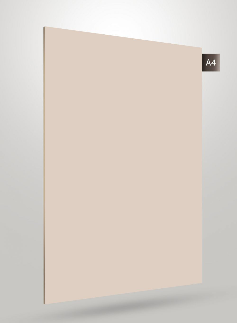 Beige solid colour laminate with high gloss finish and smooth texture, displayed on a grey gradient background with code