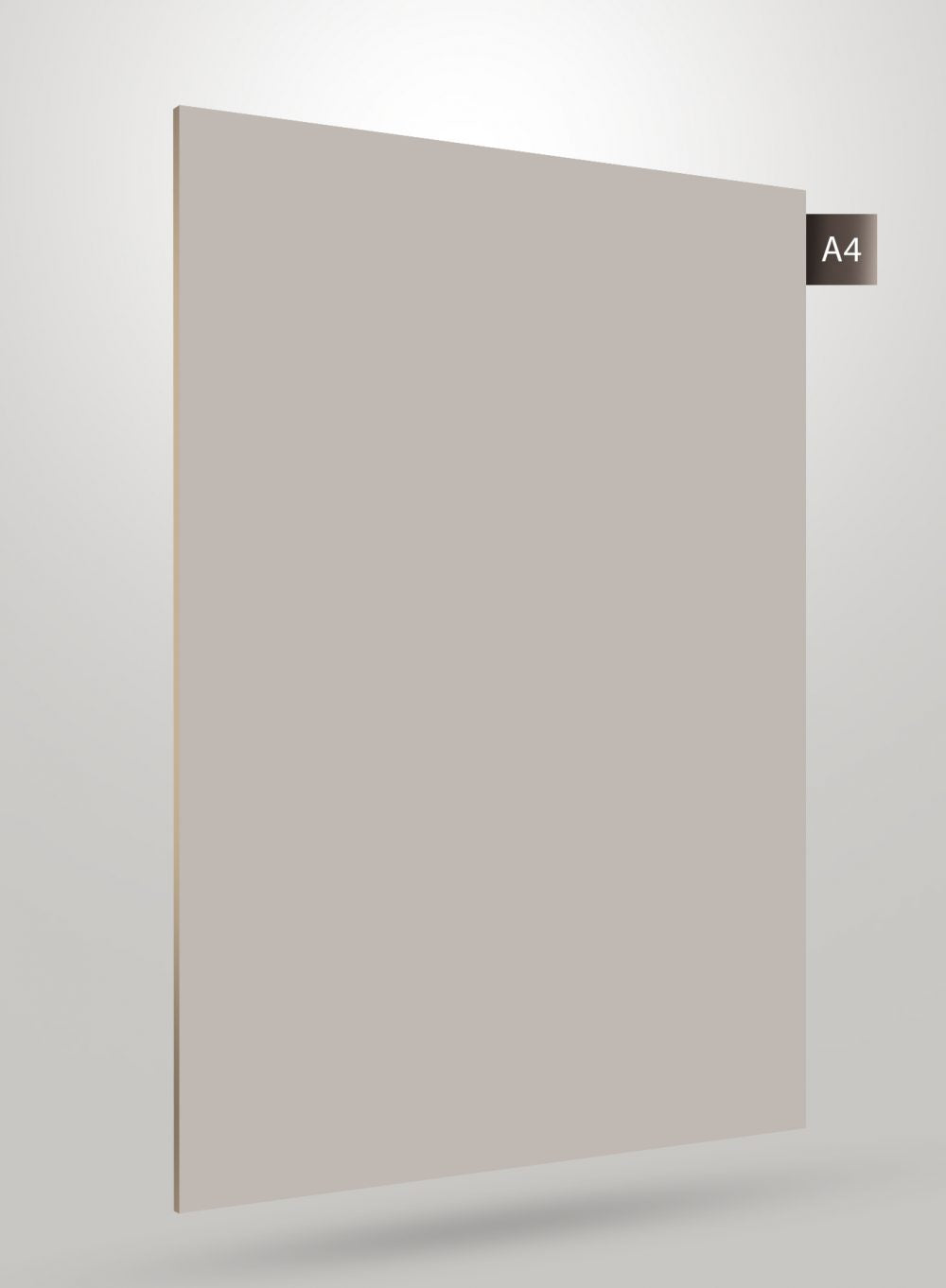 Beige solid colour laminate with high gloss finish and smooth surface, shown on a light background with code label.