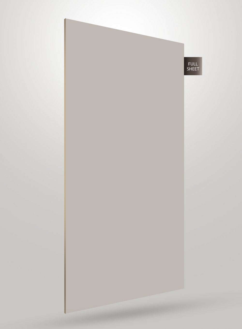 Beige solid colour laminate sheet with glossy finish and visible edge, labelled full sheet.