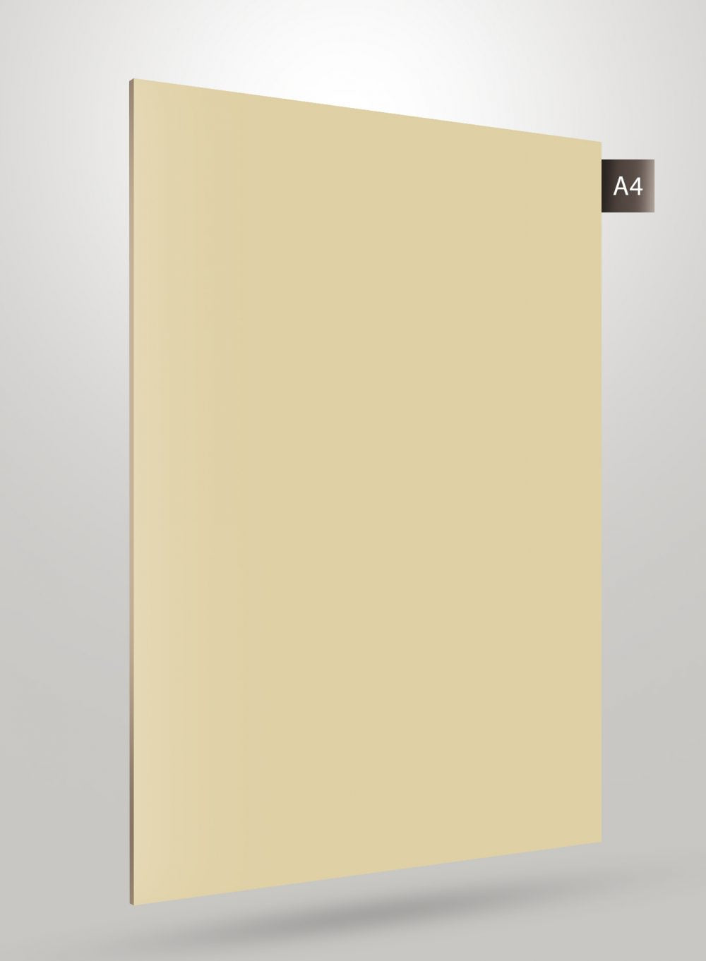 Beige solid colour laminate with high gloss finish and smooth surface, shown at an angle with subtle shadow effect.