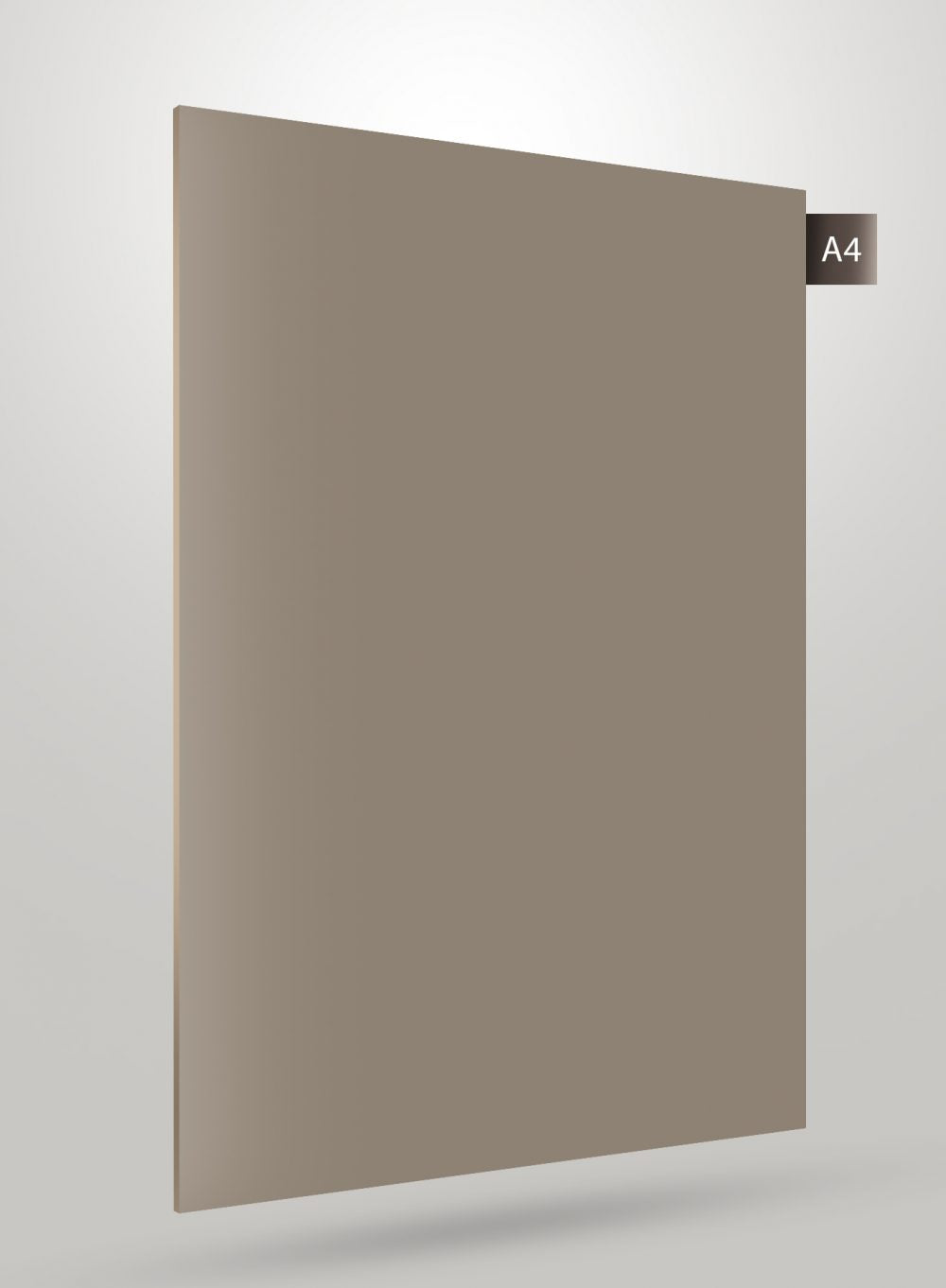 Beige solid colour laminate sheet with glossy finish and A4 label on corner, showcasing smooth surface and uniform colour.