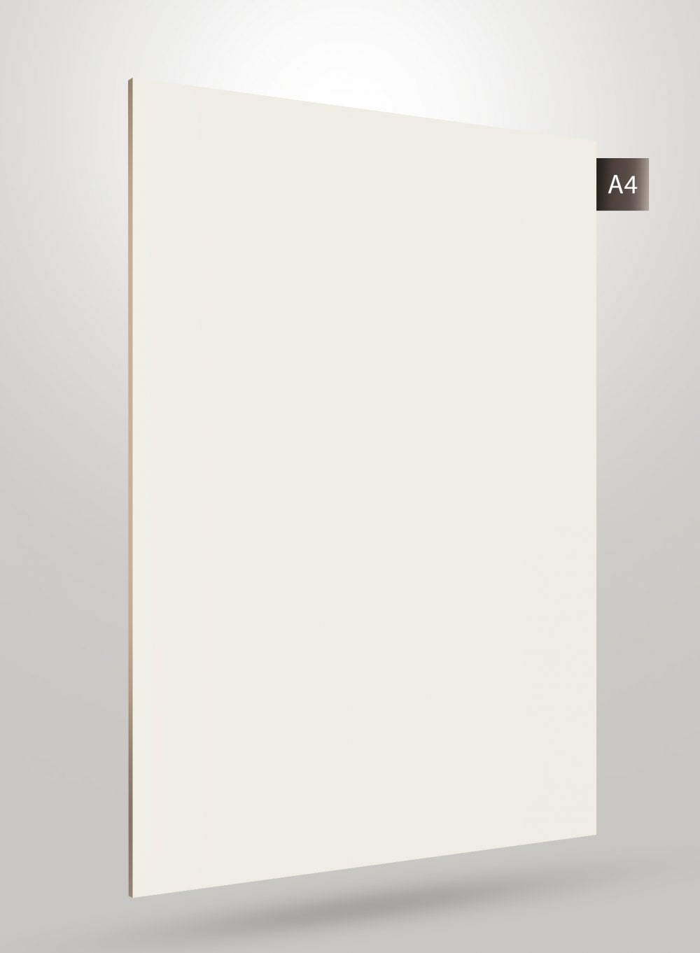 Glossy white solid colour laminate sheet with smooth finish and subtle shadow effect on grey background.