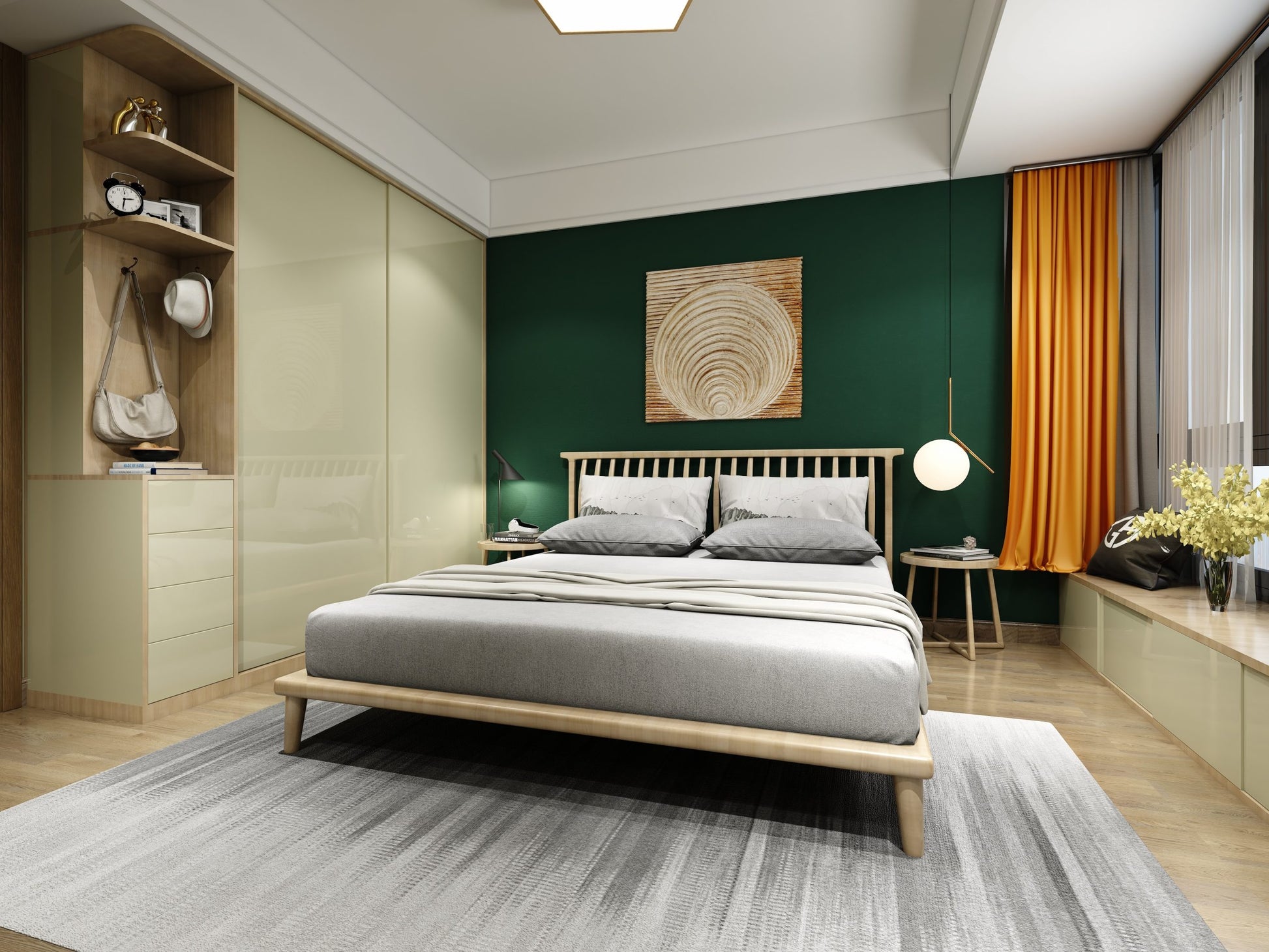 High gloss brown laminate used on bedroom cabinet and furniture, showing reflective sheen and smooth finish in interior