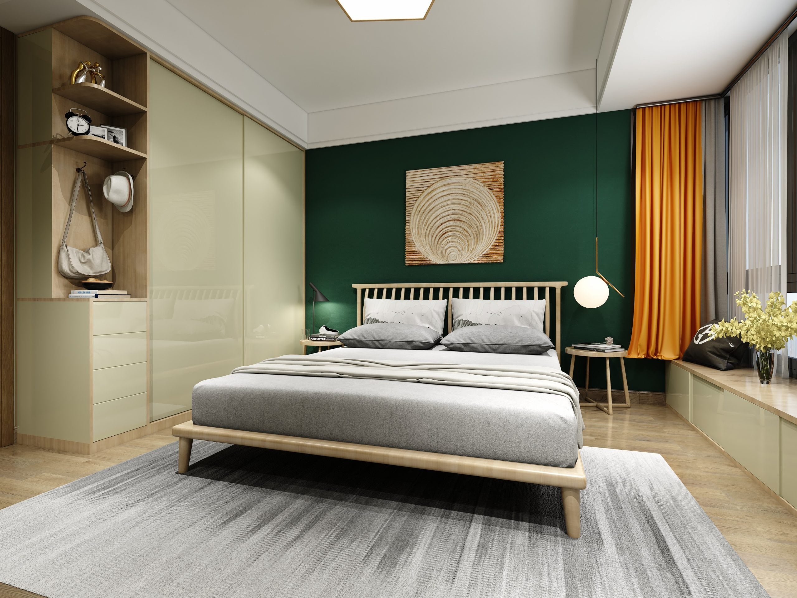 High gloss brown laminate used on bedroom cabinet and furniture, showing reflective sheen and smooth finish in interior