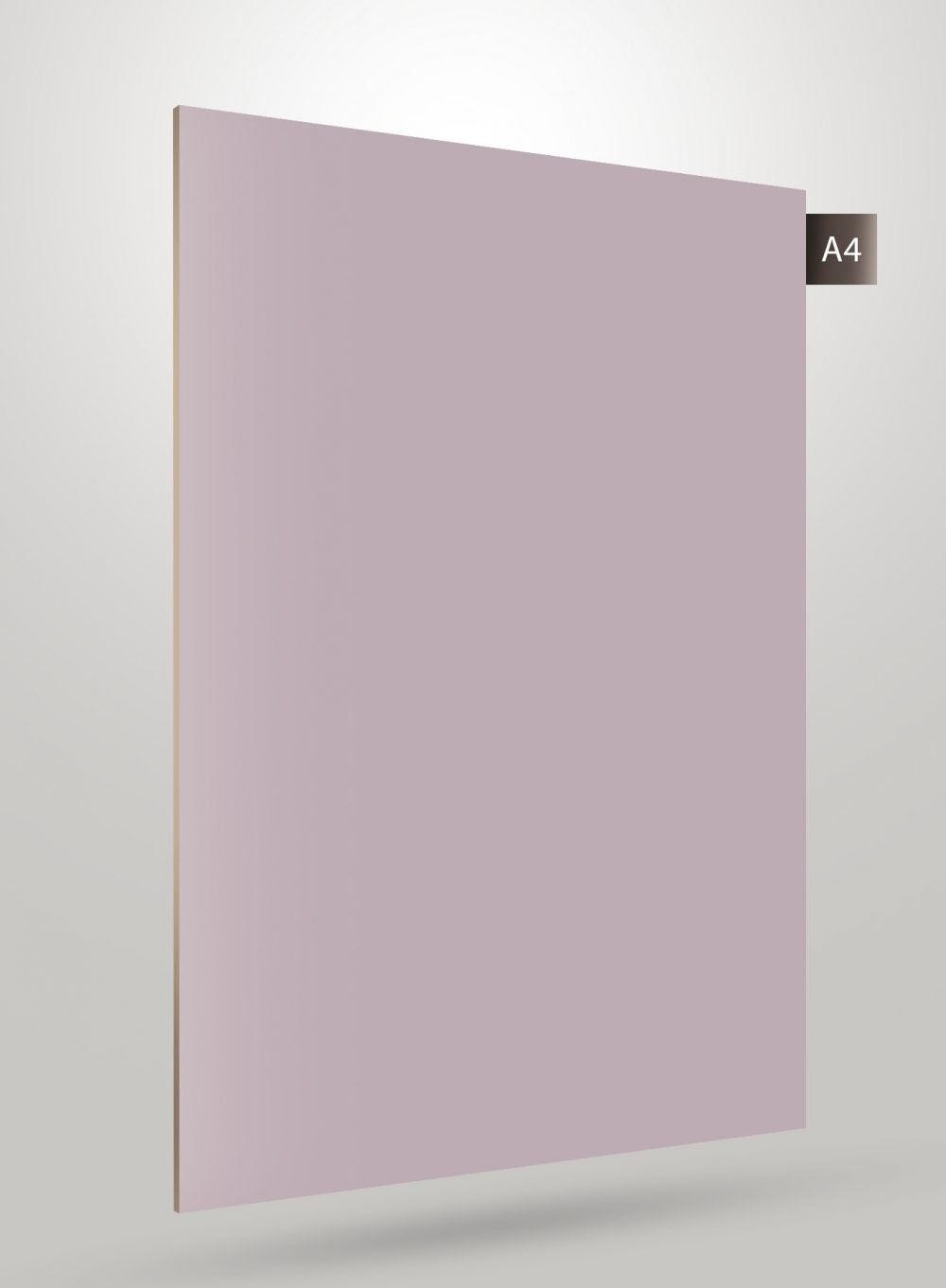 Glossy purple solid colour laminate sheet with smooth finish and plain texture, labelled A4 on corner.