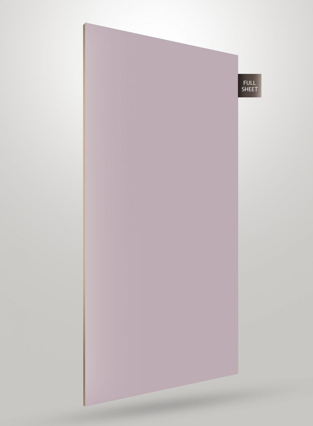 Solid colour laminate sheet with glossy lilac finish and visible edge, labelled full sheet.