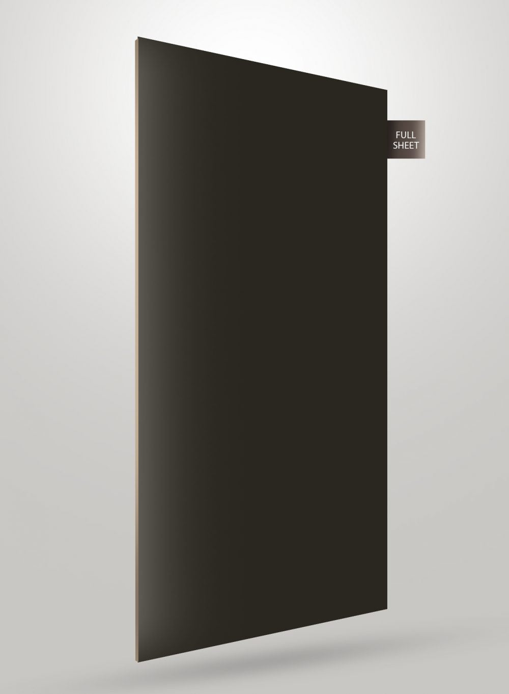 Grey high gloss solid colour laminate sheet with smooth finish and FULL SHEET label on corner.