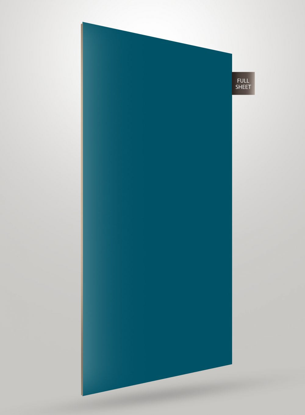 Teal blue matte laminate sheet with smooth finish and full sheet label on white background.