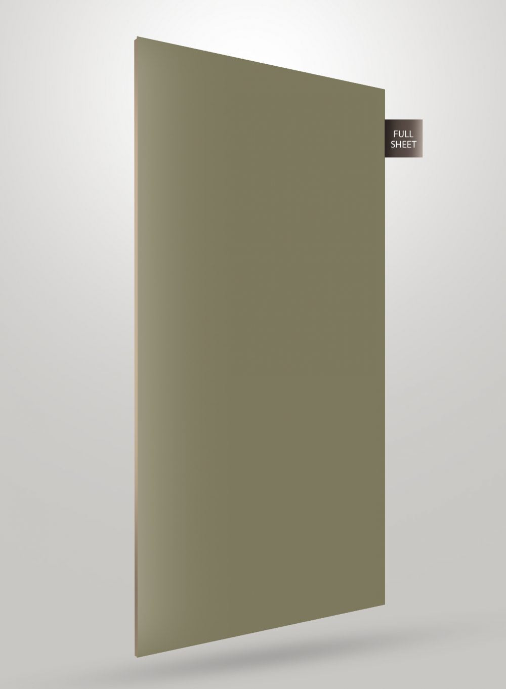 Solid green laminate sheet with matte finish, displayed at an angle with full sheet label.