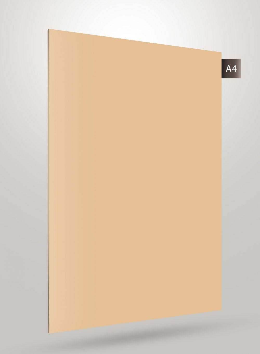 Beige solid colour laminate with high gloss finish and smooth surface, shown at an angle with subtle shadow effect.