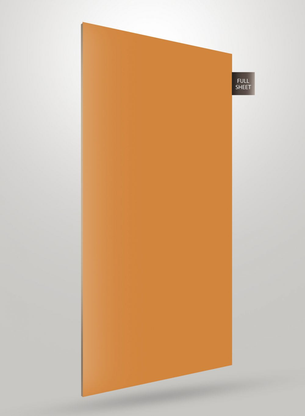 Orange patterned laminate sheet with high gloss finish and full sheet label on a gray background.