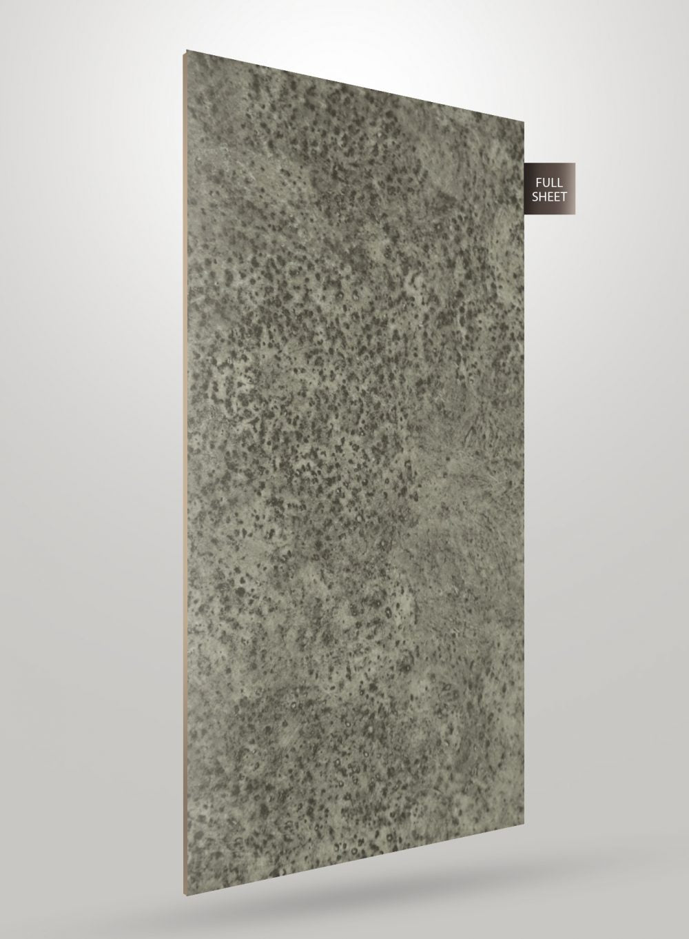 Multi-colour marble laminate sheet with matte finish and speckled pattern, showing full sheet and edge view.