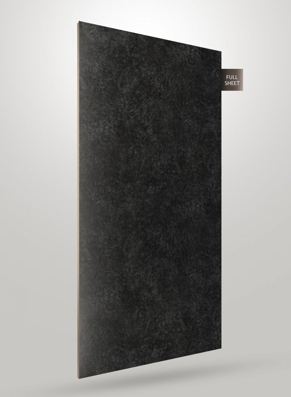 Grey matte laminate sheet with textured finish and subtle pattern, displayed upright with full sheet label on corner.