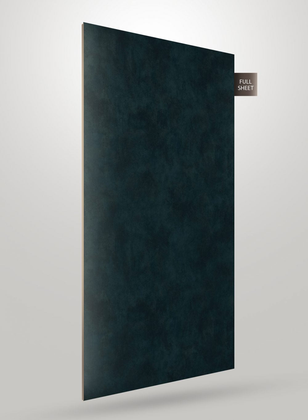 Dark green glossy laminate sheet with mottled pattern and visible edge, labeled full sheet.