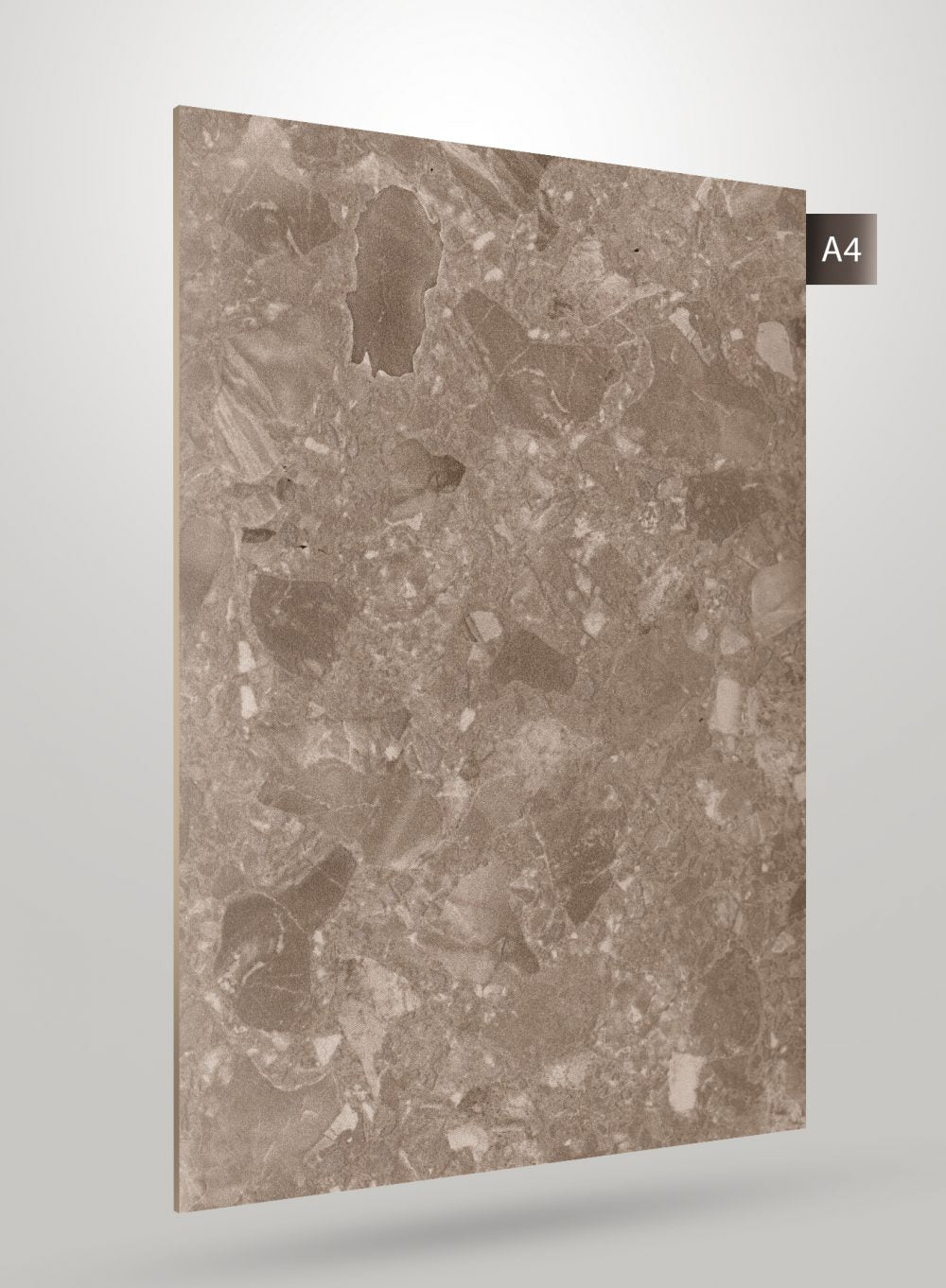 Multi-colour marble laminate with matte finish and textured pattern, showing beige and brown tones with white veining.