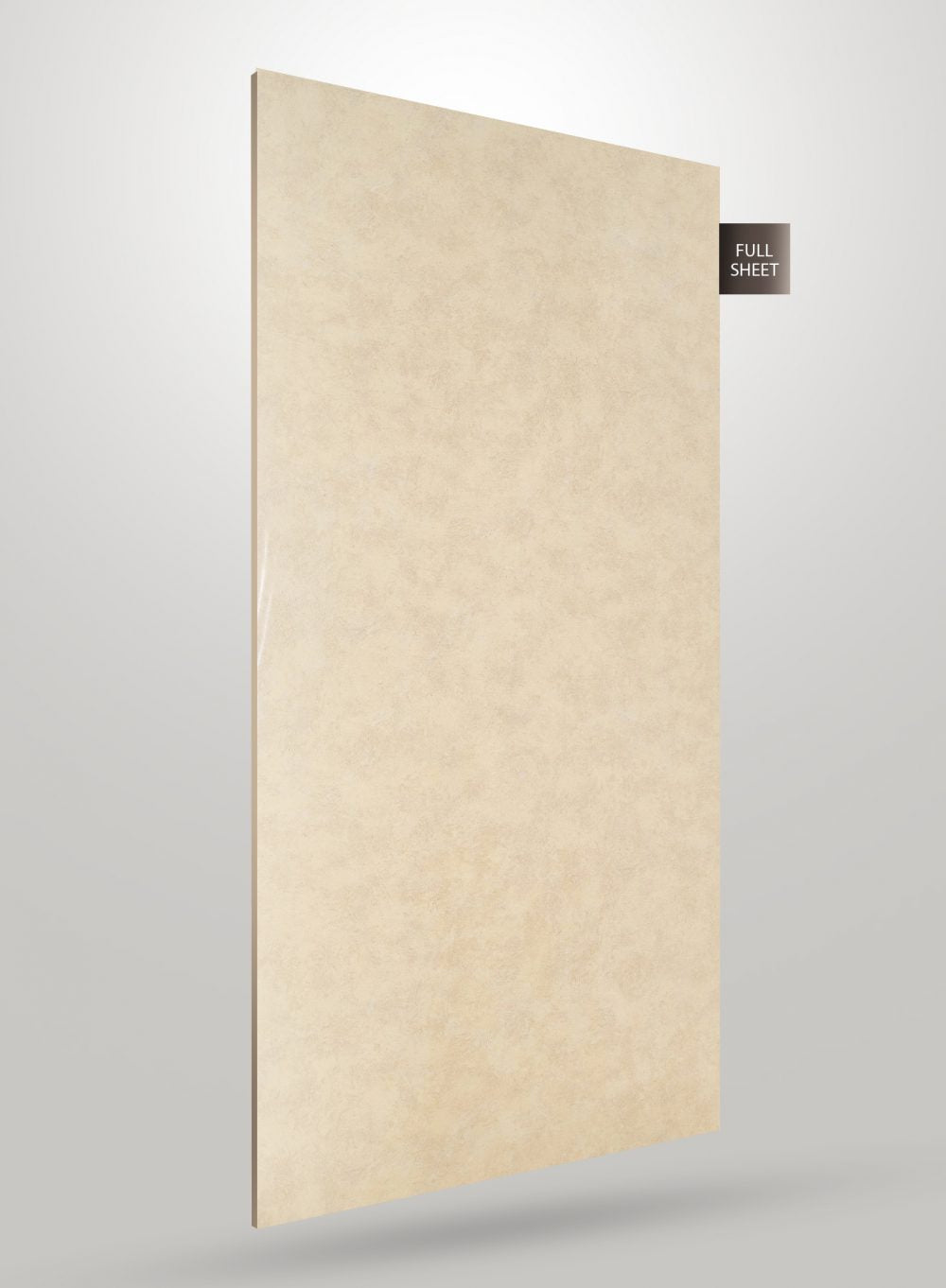 Beige matte marble laminate sheet with subtle texture and soft sheen, labeled full sheet.