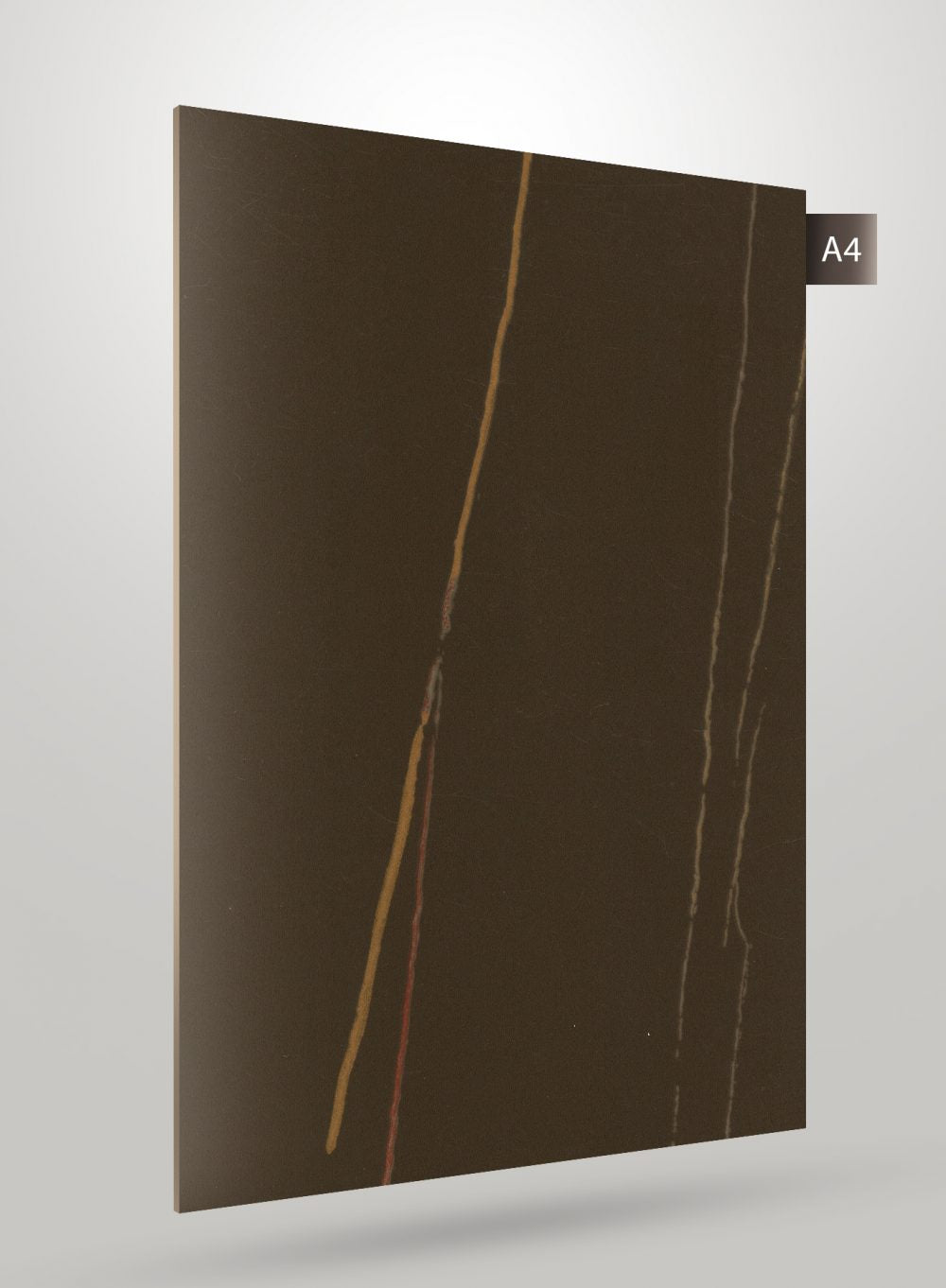 Brown marble laminate with gold veins and matte finish, decorative stone pattern visible on the surface.
