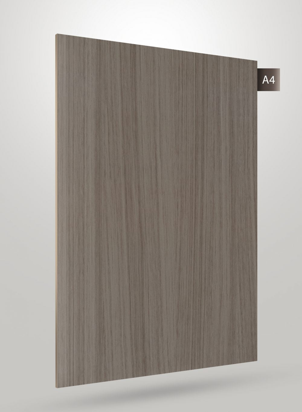 Multi-coloured wood grain decorative laminate with matte finish and visible wood texture on a grey-brown panel.
