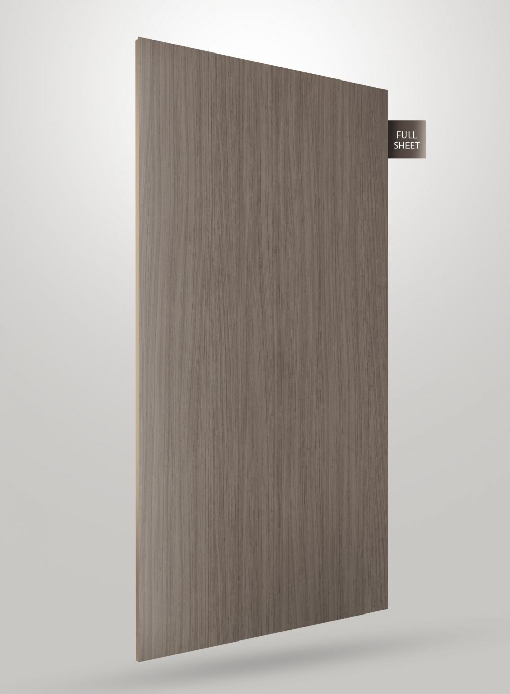 Multi-coloured wood grain laminate sheet with matte finish and vertical wood pattern on a grey background.
