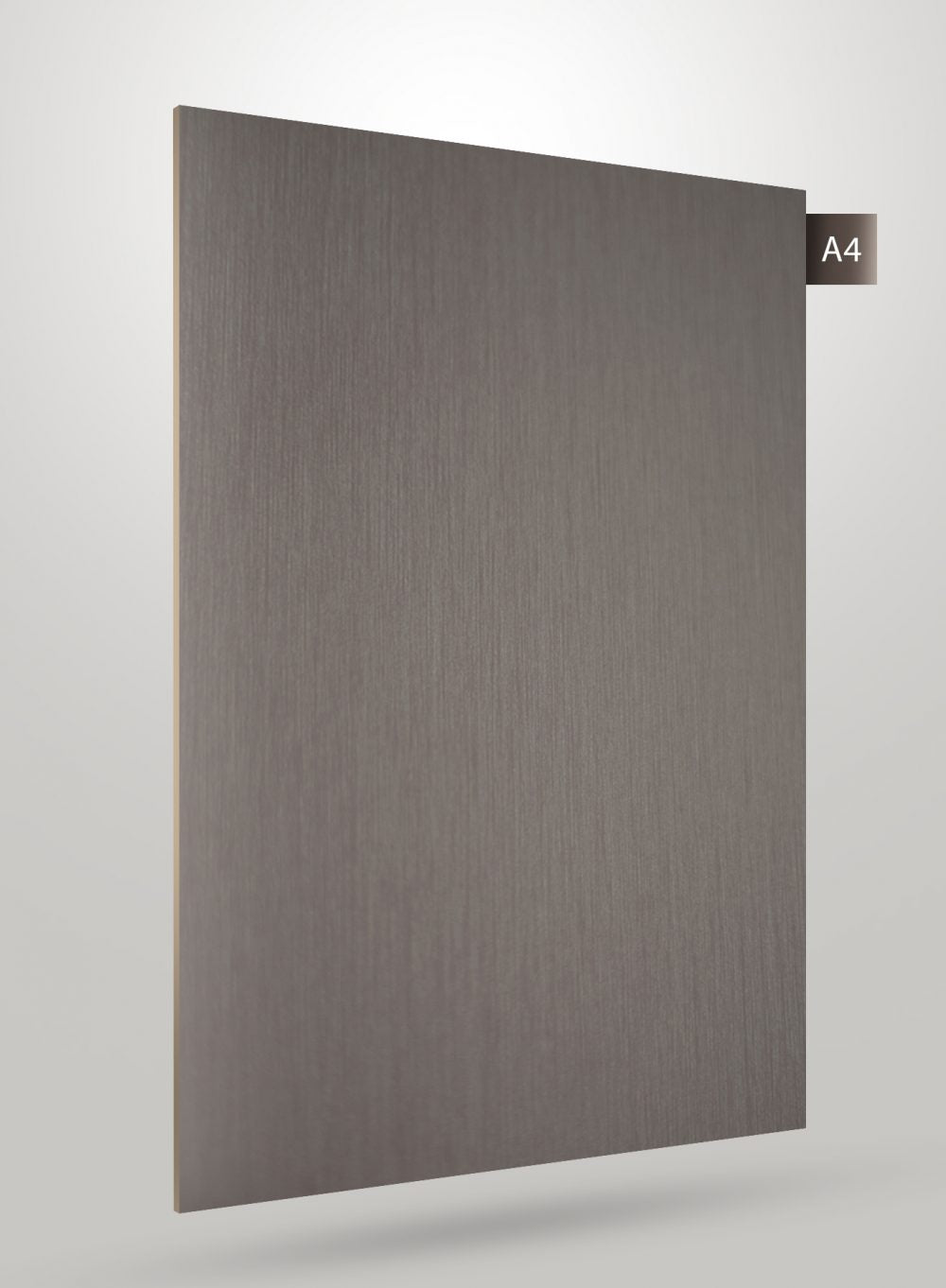 Grey wood grain decorative laminate with high gloss finish and visible wood texture.