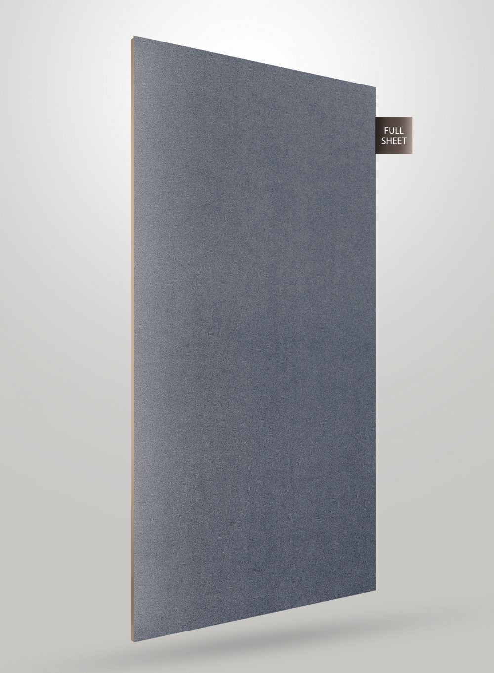 Grey patterned laminate sheet with high gloss finish and subtle texture, displayed as full sheet with visible edge.