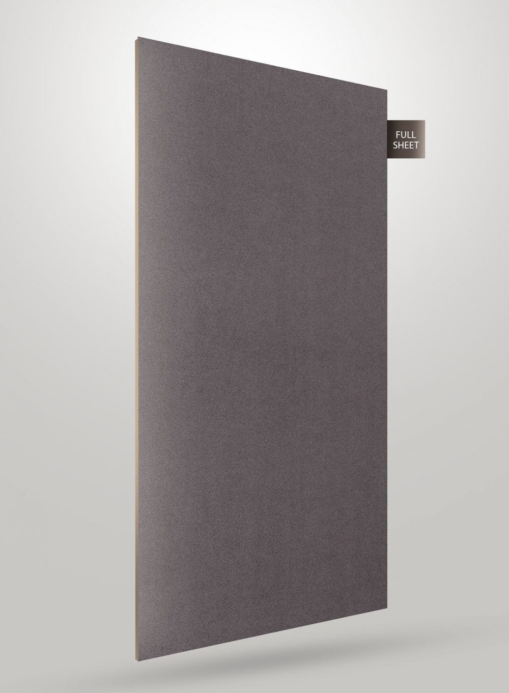 Grey patterned laminate sheet with glossy finish and subtle texture displayed at an angle with full sheet label.