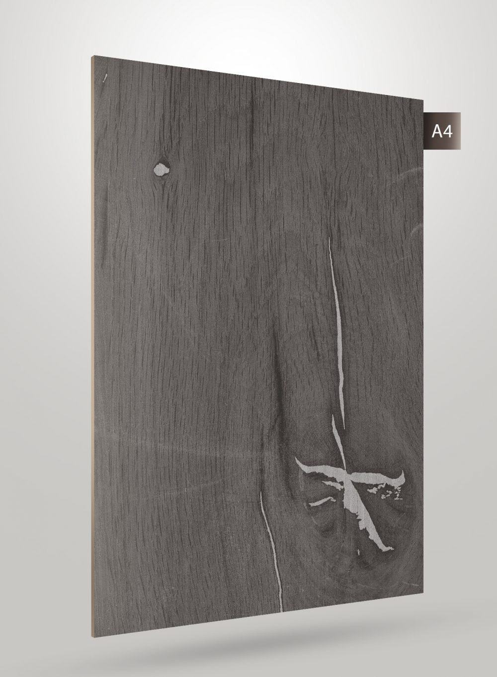Grey wood grain decorative laminate with high gloss finish and visible texture and pattern details.