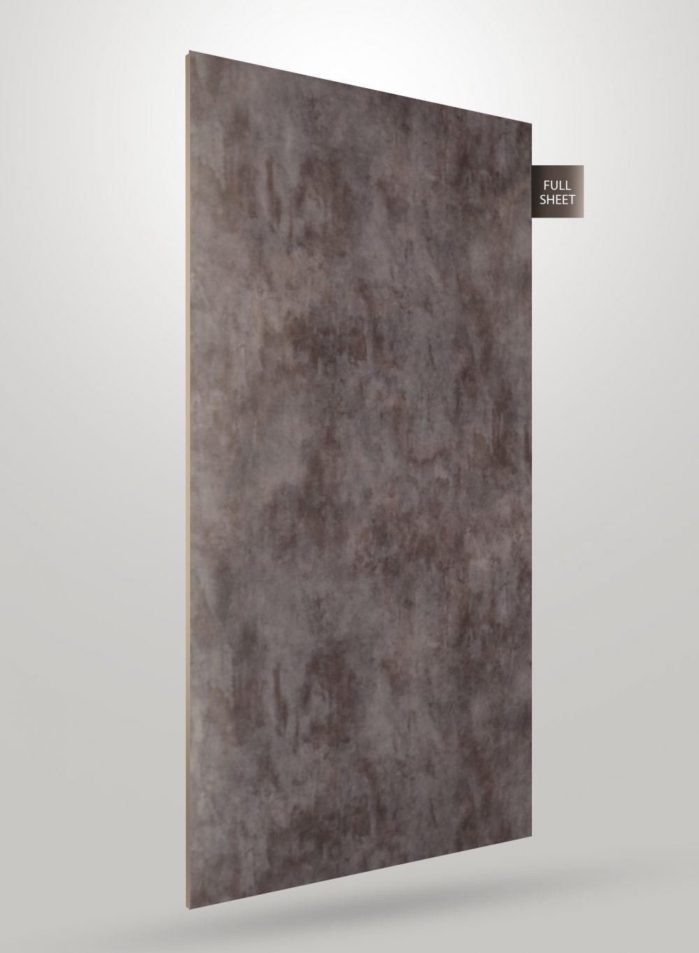 Grey marble laminate sheet with glossy finish and mottled pattern, shown as full sheet with visible texture and sheen.