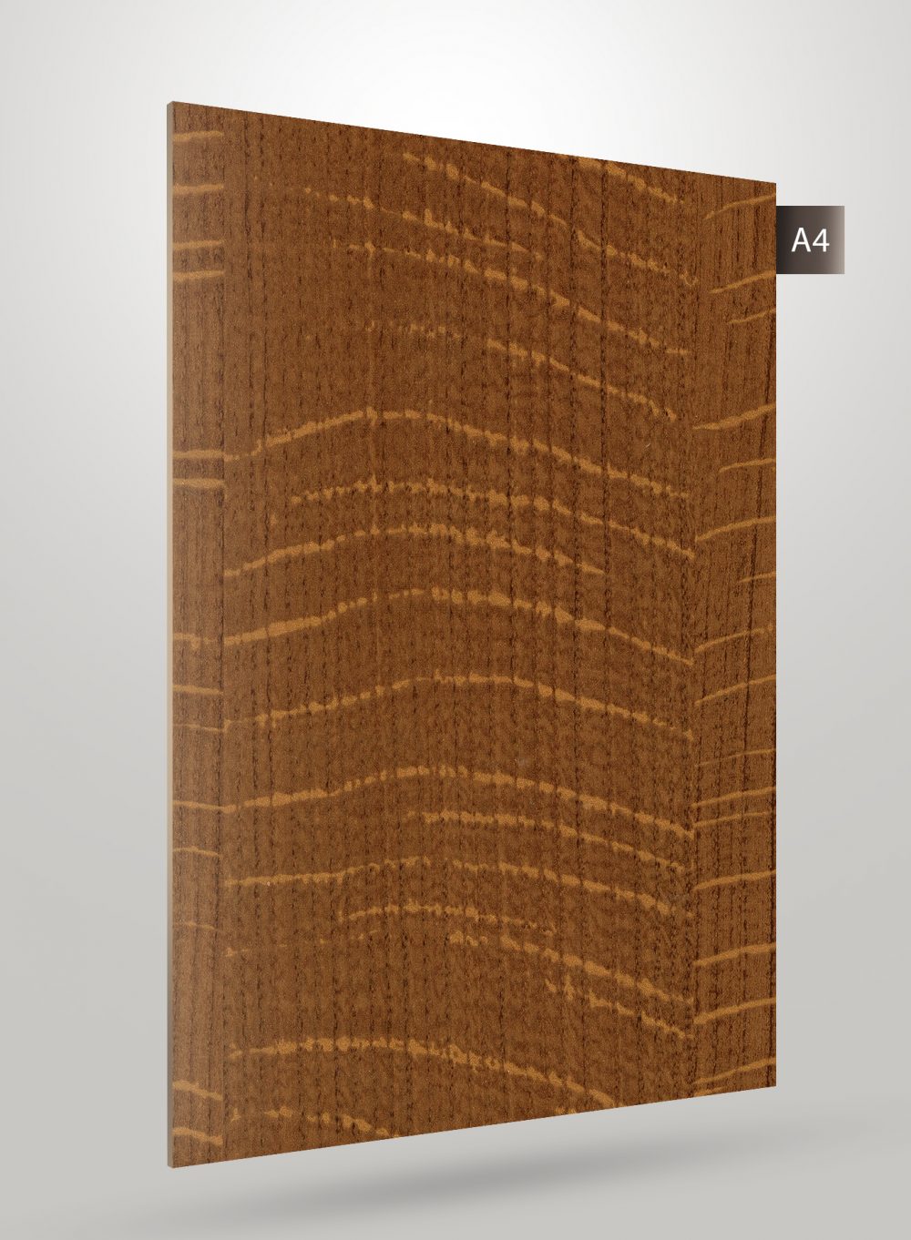 Brown wood grain decorative laminate with matte finish and visible texture, showcasing a wood pattern with lighter streaks.