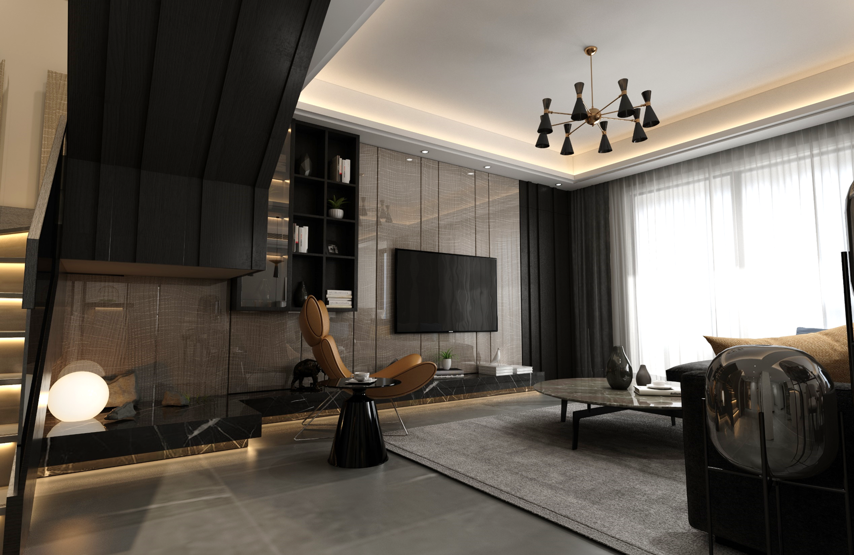 Multi-coloured wood grain laminate wall panels with matte finish in a modern living room interior design setting